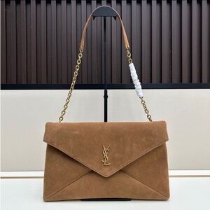 Yves Saint Laurent Tan Suede Envelope Shoulder Bag with Gold Hardware